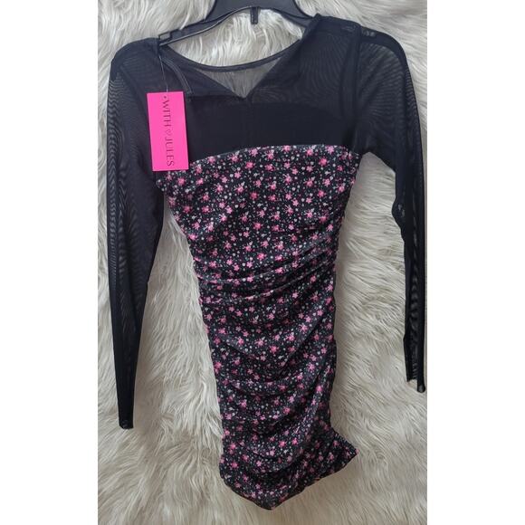 With Jules Big Girls Long-Sleeve Printed Mesh Combo Dress L - Picture 4 of 5